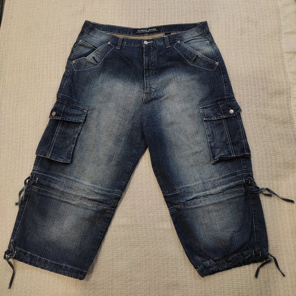Koman Denim Jean Shorts 90s Y2K Baggy Cargo Faded Hip Hop Men's Size 40 Vintage